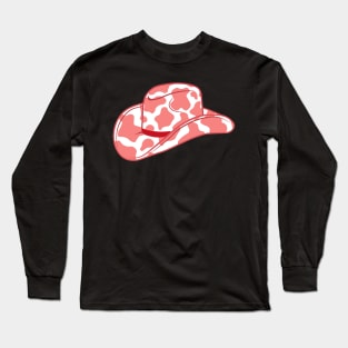 Red Cow Print Cowboy Hat Long Sleeve T-Shirt